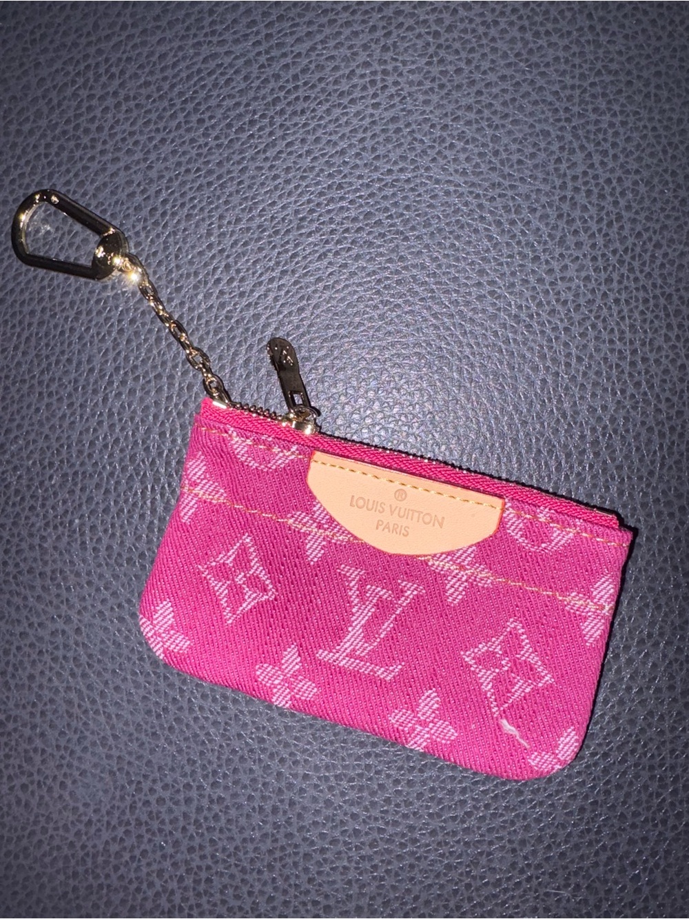 Louis Vuitton Fuchsia Monogram Key & Card Pouch with Gold Chain